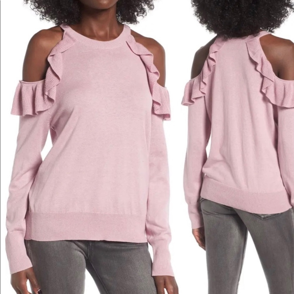 Sweater-BP Brand Ruffle Cold Shoulder Sweater